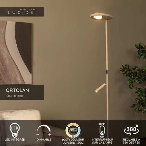 Lucide ORTOLAN - Lampadaire - LED Dim. - CCT - 2700K/4000K - Taupe | Essential - USP
